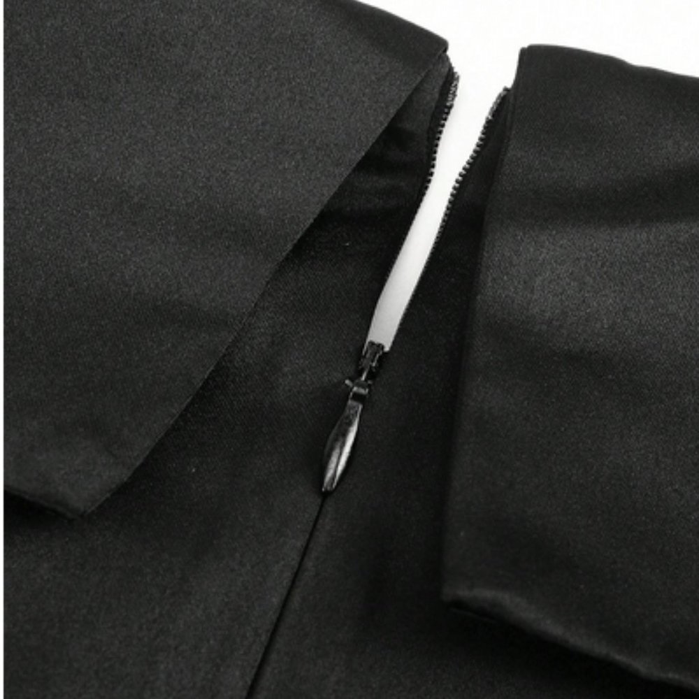 Off Shoulder Boxy Pleated Split Thigh Prom Maxi Dress Black - Picture 6 of 8